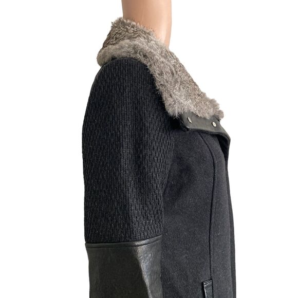 Andrew Marc Mara Wool Cashmere Coat Rabbit Fur Leather Trim Black - Picture 13 of 16